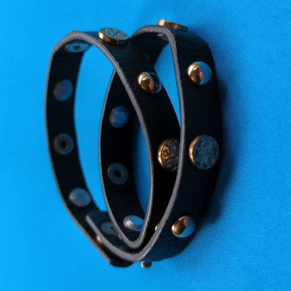 Tory Burch Double-Wrap Leather Logo Stud Bracelet - Picture 2 of 7